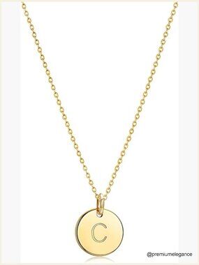 14K Gold Plated Round Coin Disc Initial Pendant Necklace 16.5"
